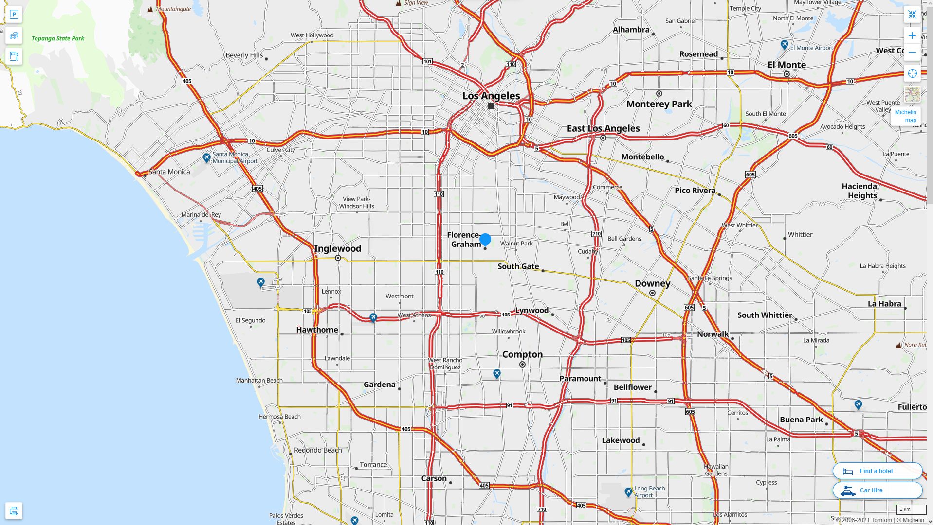 Florence Graham California Highway and Road Map